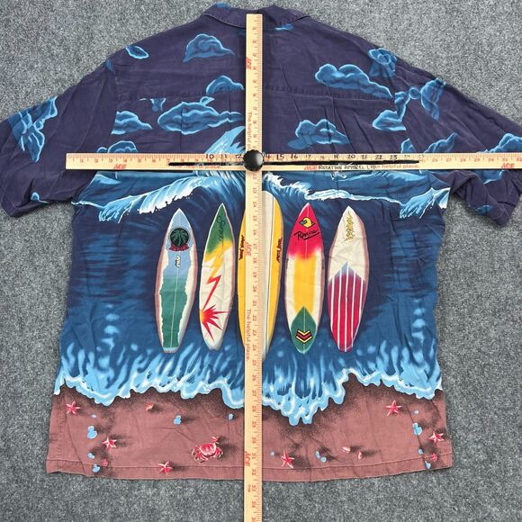 Paradise Found Shirt Mens 2XL XXL Blue Hawaiian Surfboard Surfer Print Button Up - Picture 12 of 14